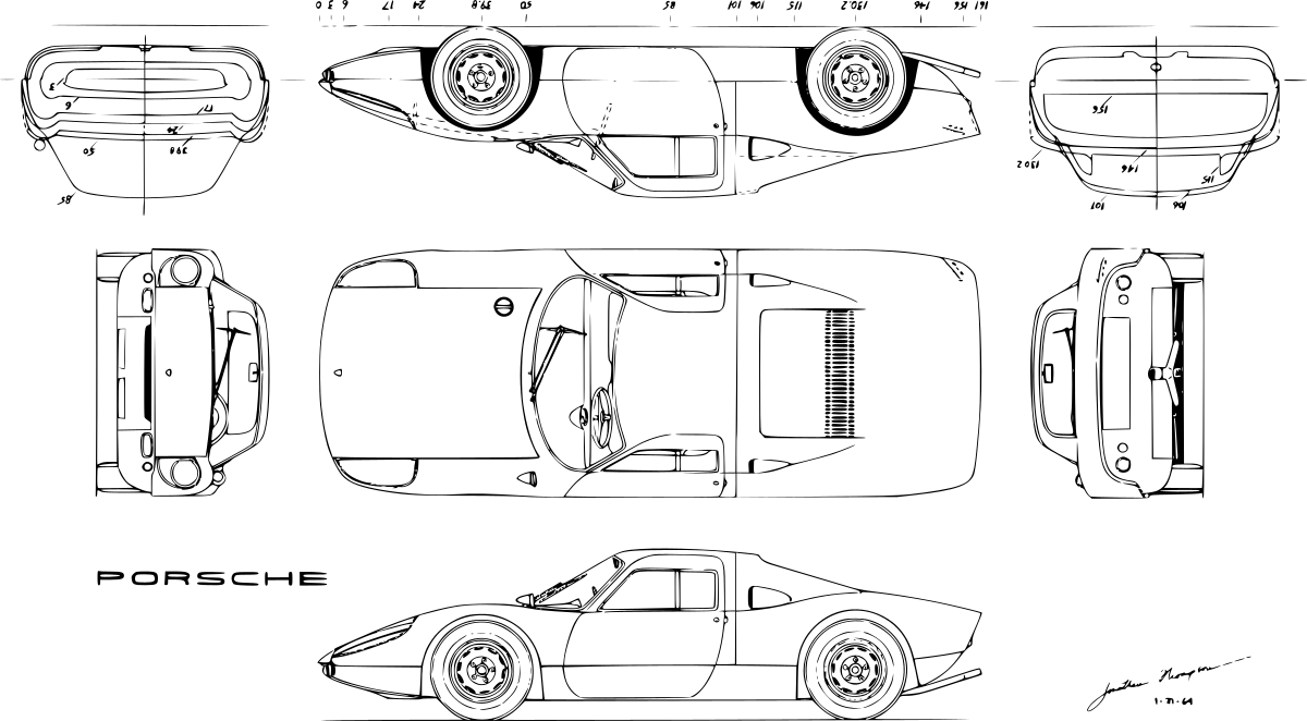 Porsche Carrera GTS technical drawings