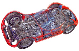 Maserati birdcage Type 61 cutaway drawing