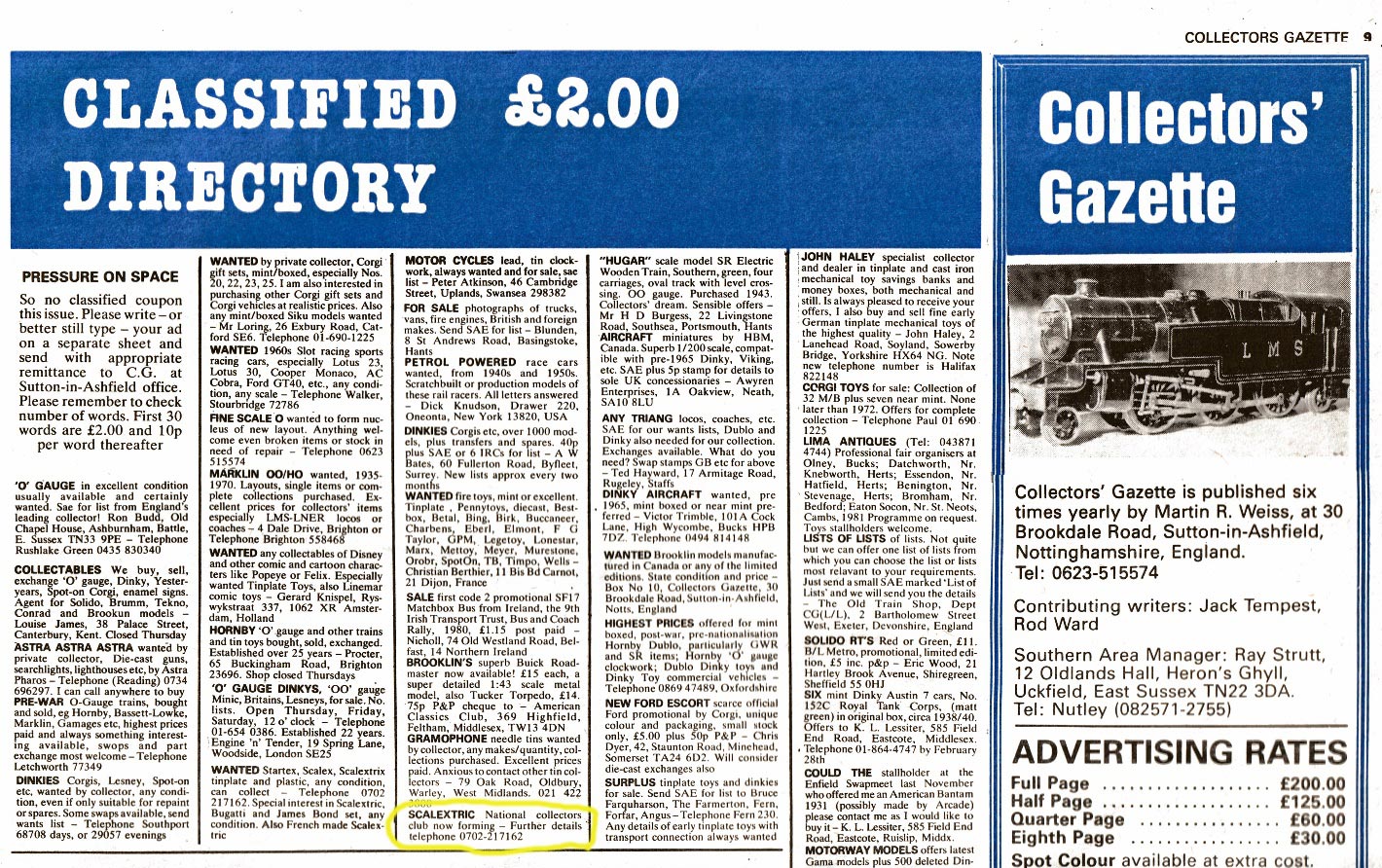 An advert for the NSCC in the Collectors Gazette