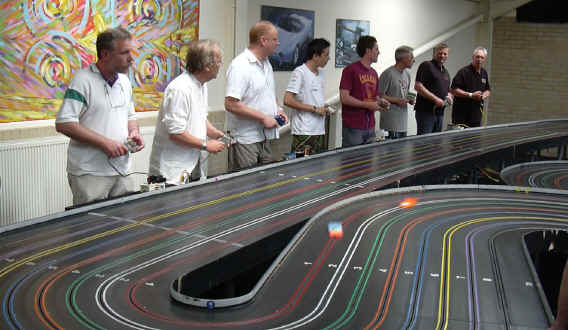 The 2010 BSCRA National Championship, with the drivers lined up beside a huge, eight lane slot track