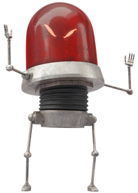 Track Call, a small angry robot with a flashing red light as his head