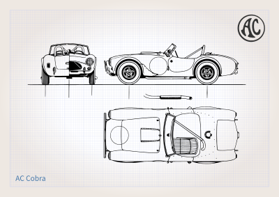 Car plan poster for an AC Cobra