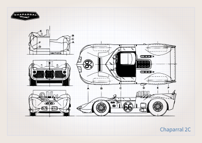 Car plan poster for a Chaparral 2C