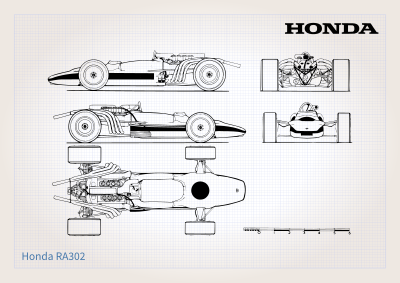 Car plan poster for a Honda RA302