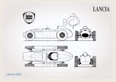 Car plan poster for a Lancia D50