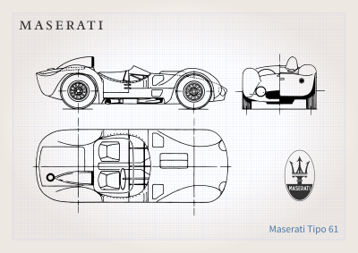 Car plan poster for a Maserati T61