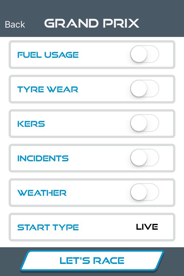 ARC Pro Grand Prix set up screen