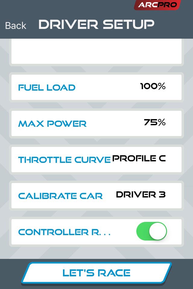Max Power setting screen