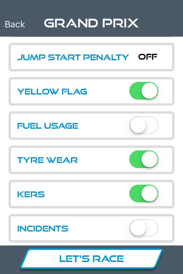 ARC Pro race set up screen