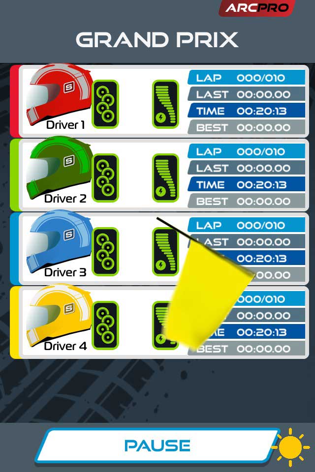 The yellow flag waving on the race screen
