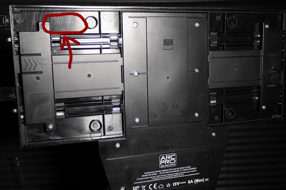 Batch number on underside of power base