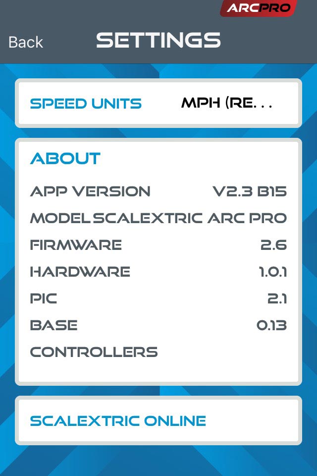 Settings screen showing PIC 2.1