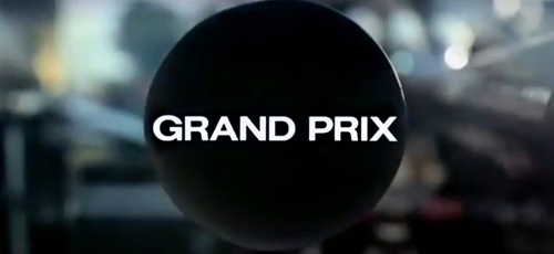 Film title, Grand Prix written inside an exhaust pipe