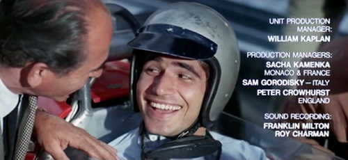 Film title sequence, Sabàto smiling in car