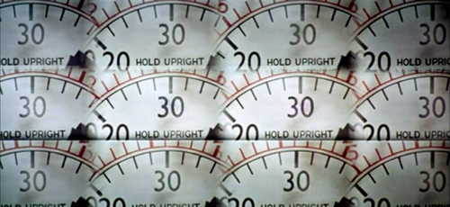 Title sequence, split screen montage of dials