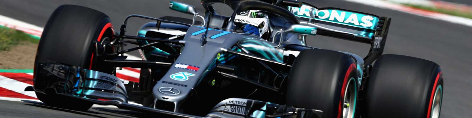 Valtteri Bottas taking a right hander at Barcelona