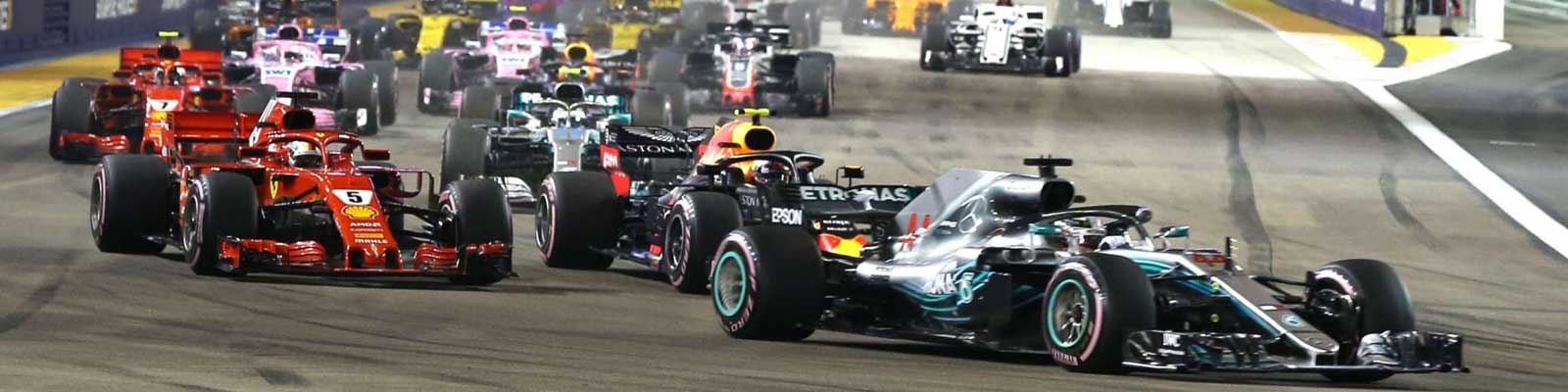 Hamilton leads Verstappen and Vettel into the first corner