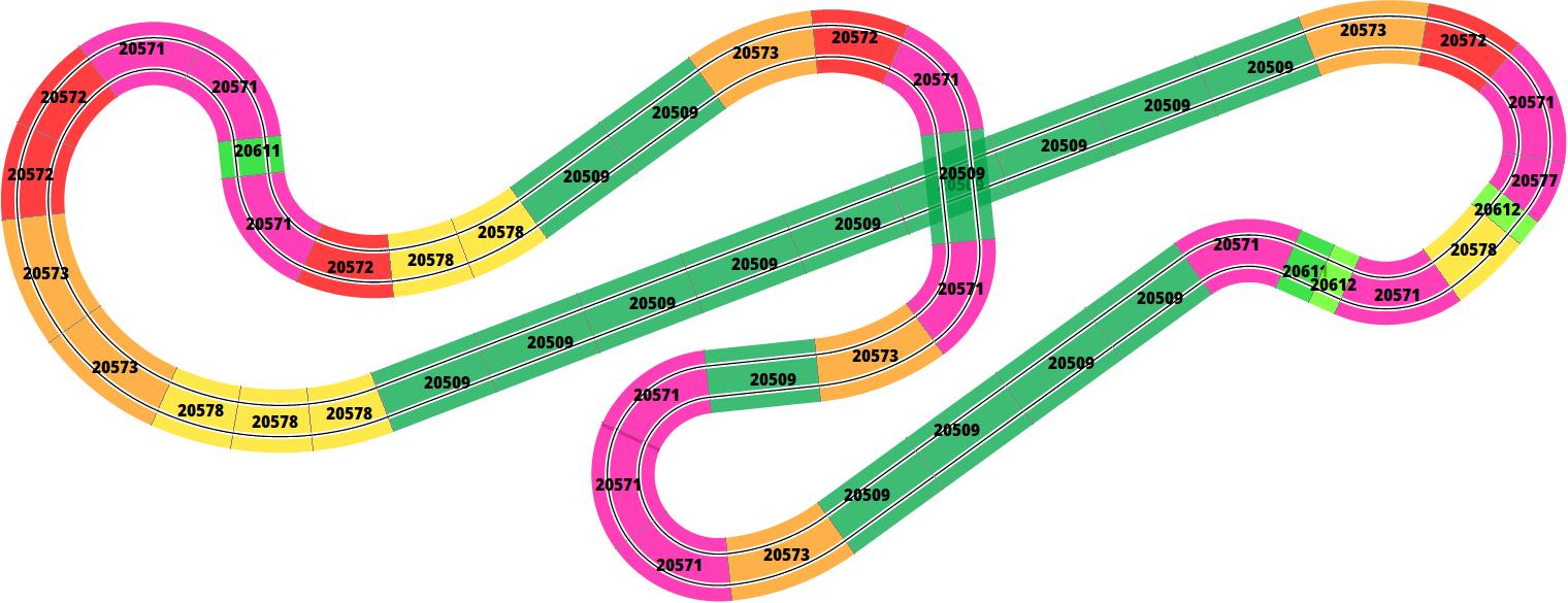 Carrera digital track plan, colour coded