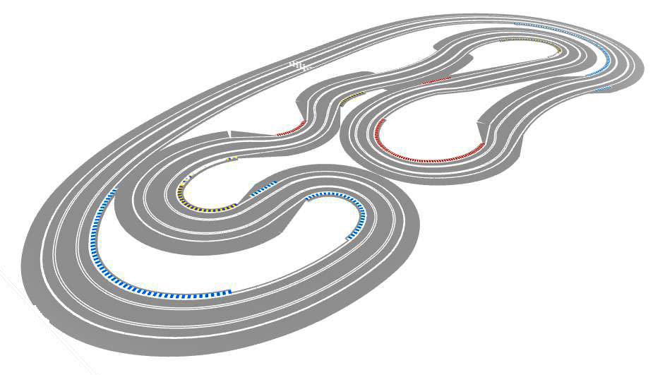 Two lane routed 1/24 slot track plan perspective view