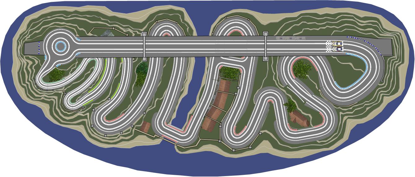 Routed, two lane valley bridge track plan 3d