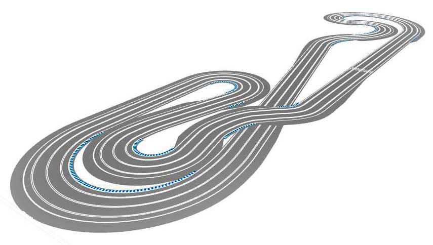 Routed, three lane track plan