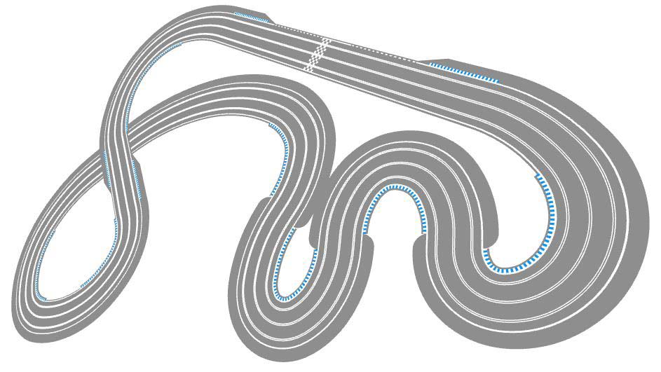 Routed, three lane track plan perspective view