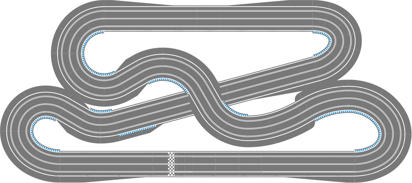 Routed, three lane slot track plan