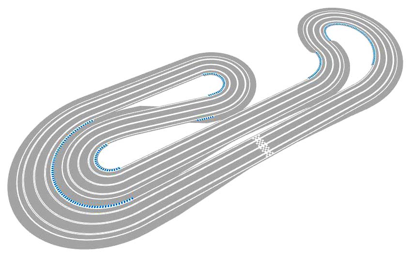 Routed, three lane track plan perspective view