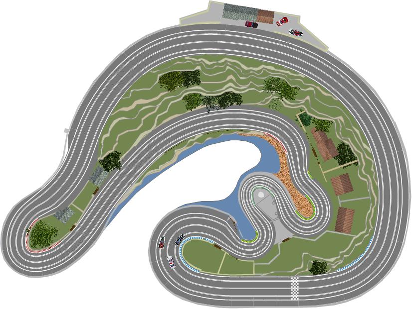 Routed, two lane valley bridge track plan 3d