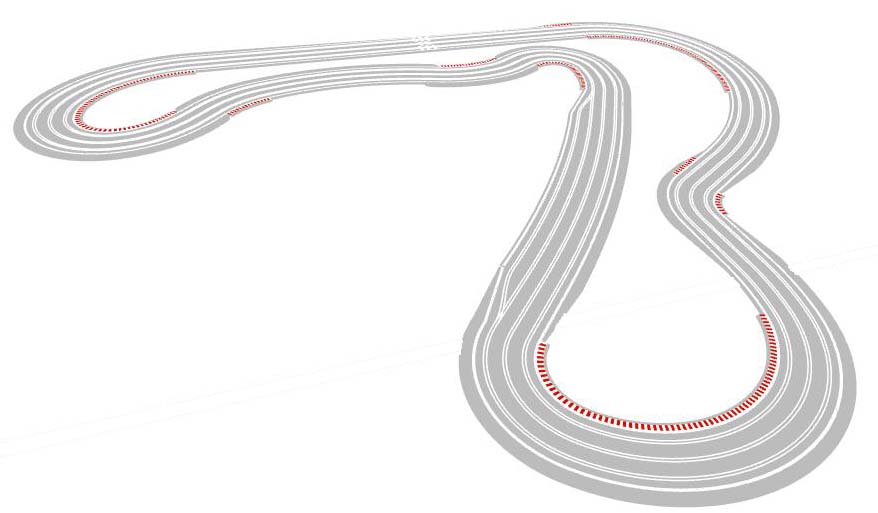 Three lane routed slot track plan perspective view
