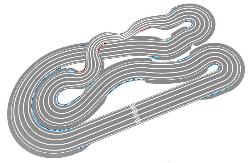 Routed, four lane track plan perspective view