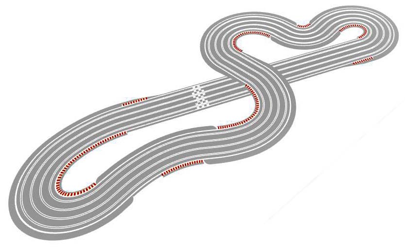 Four lane routed 1/43 slot track plan perspective view