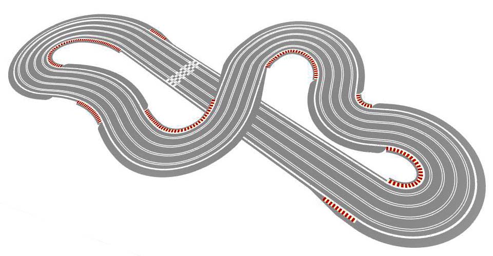 Four lane routed 1/43 slot track plan perspective view