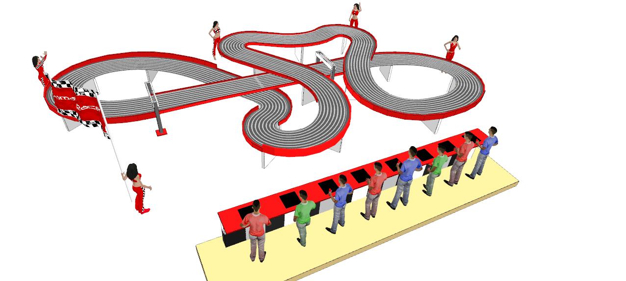 Routed, two lane valley bridge track plan 3d