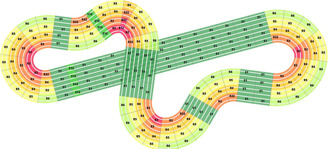 Scaleauto digital track plan, colour coded