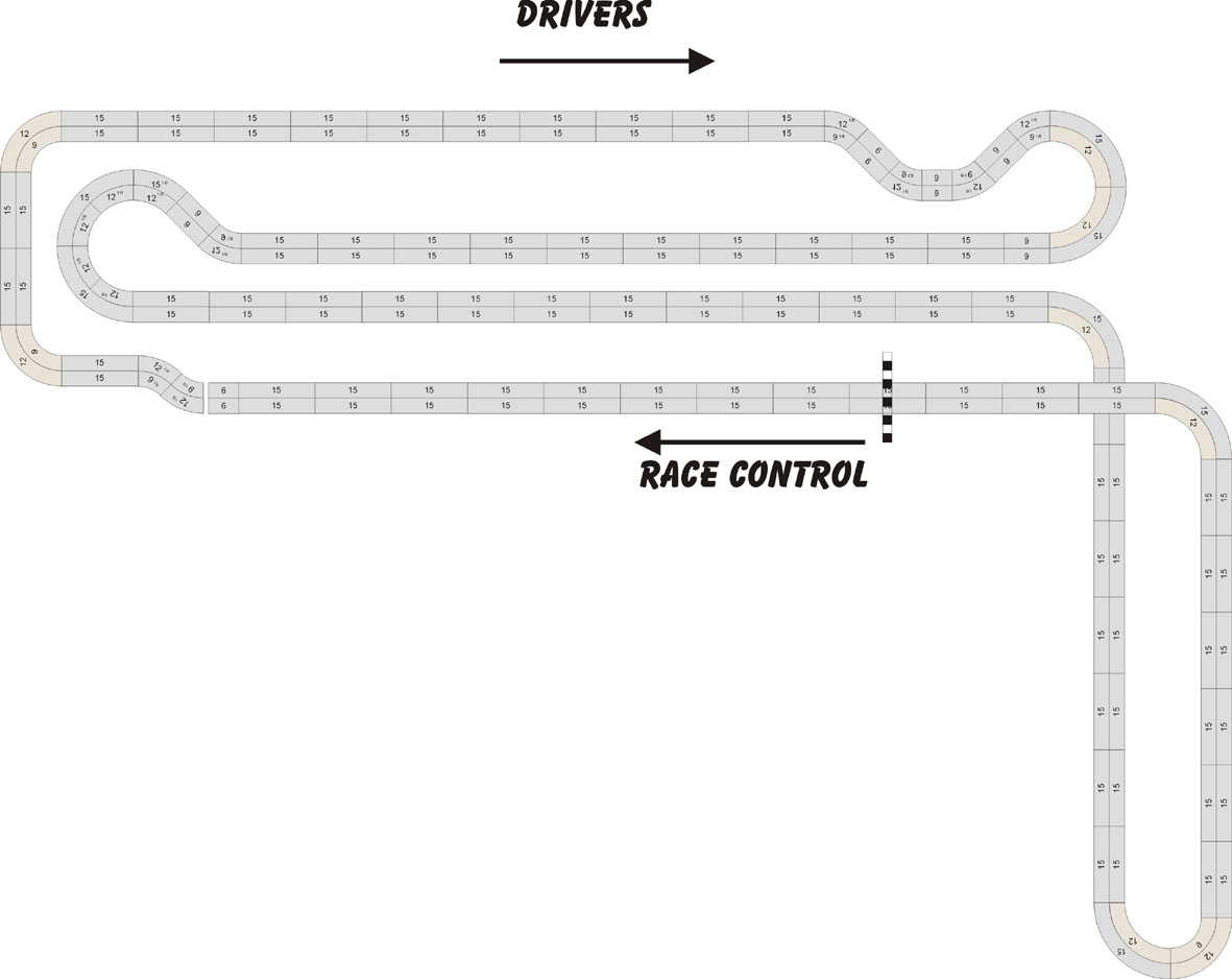 A four lane, Tomy AFX slot track layout