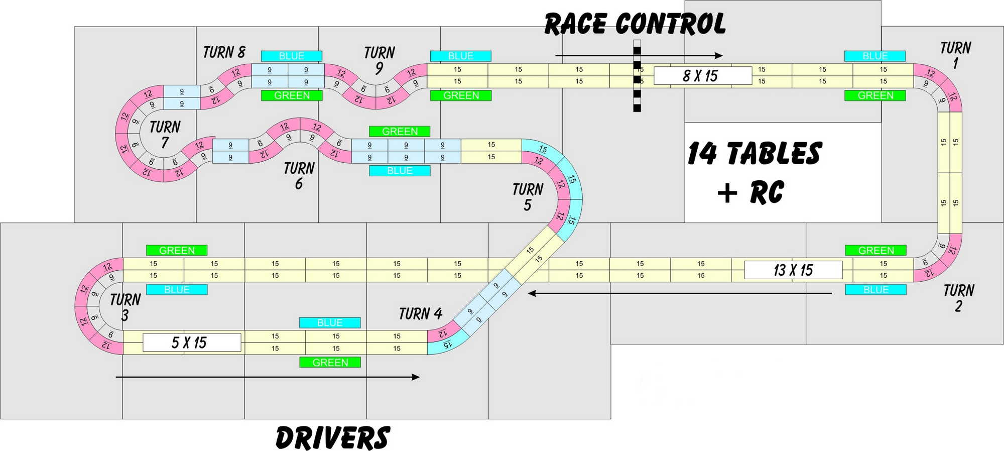 A four lane, Tomy AFX slot track layout