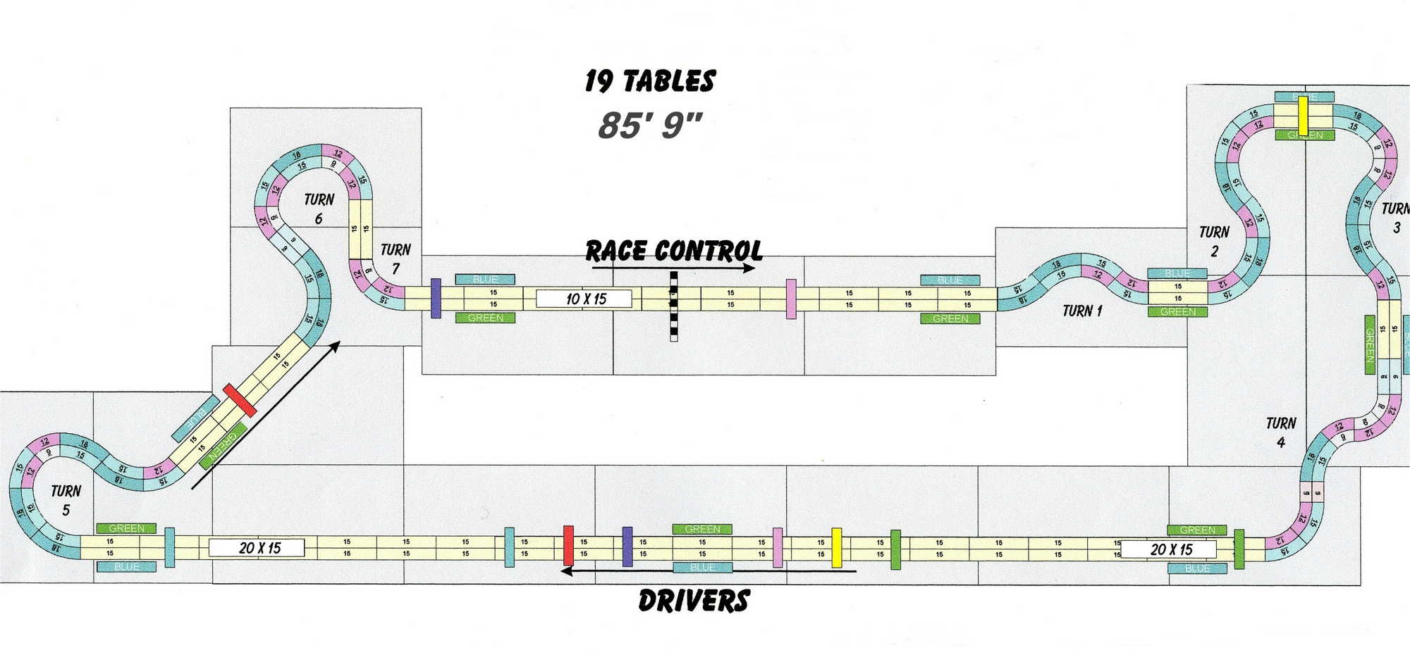 A four lane, Tomy AFX slot track layout