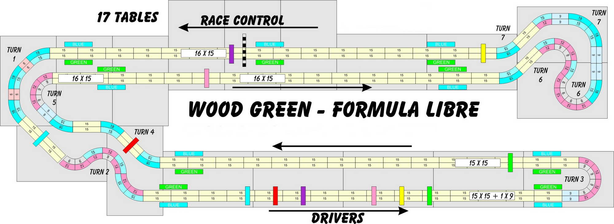 A four lane, Tomy AFX slot track layout