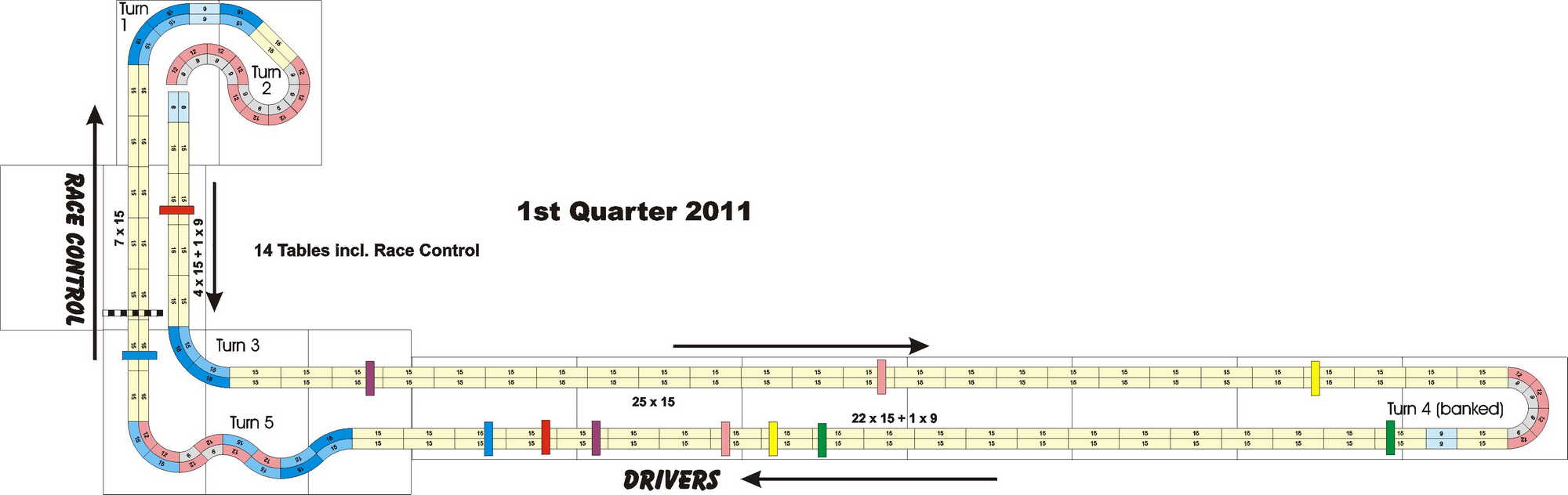 A four lane, Tomy AFX slot track layout