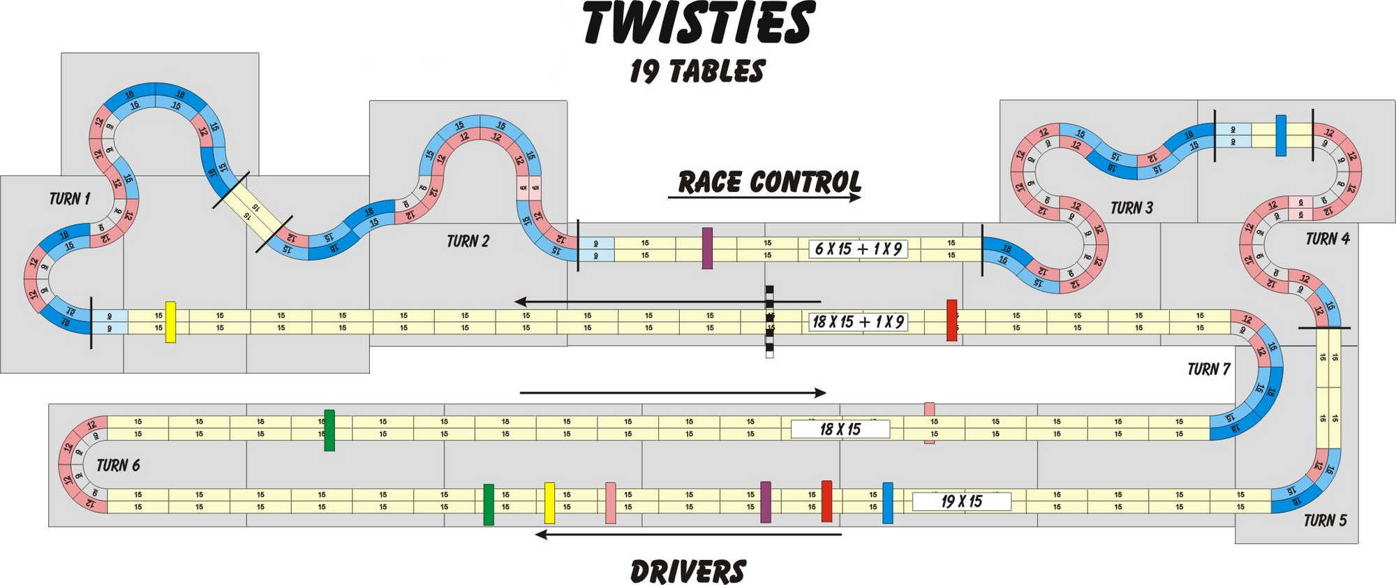 A four lane, Tomy AFX slot track layout