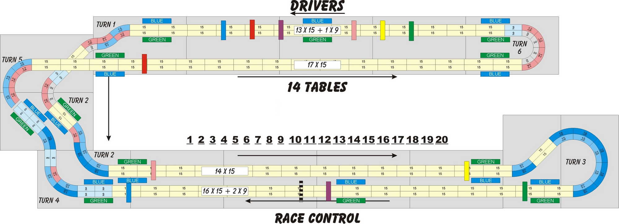 A four lane, Tomy AFX slot track layout
