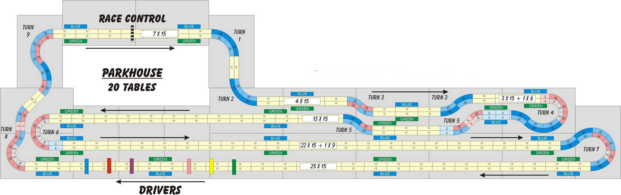 A four lane, Tomy AFX slot track layout