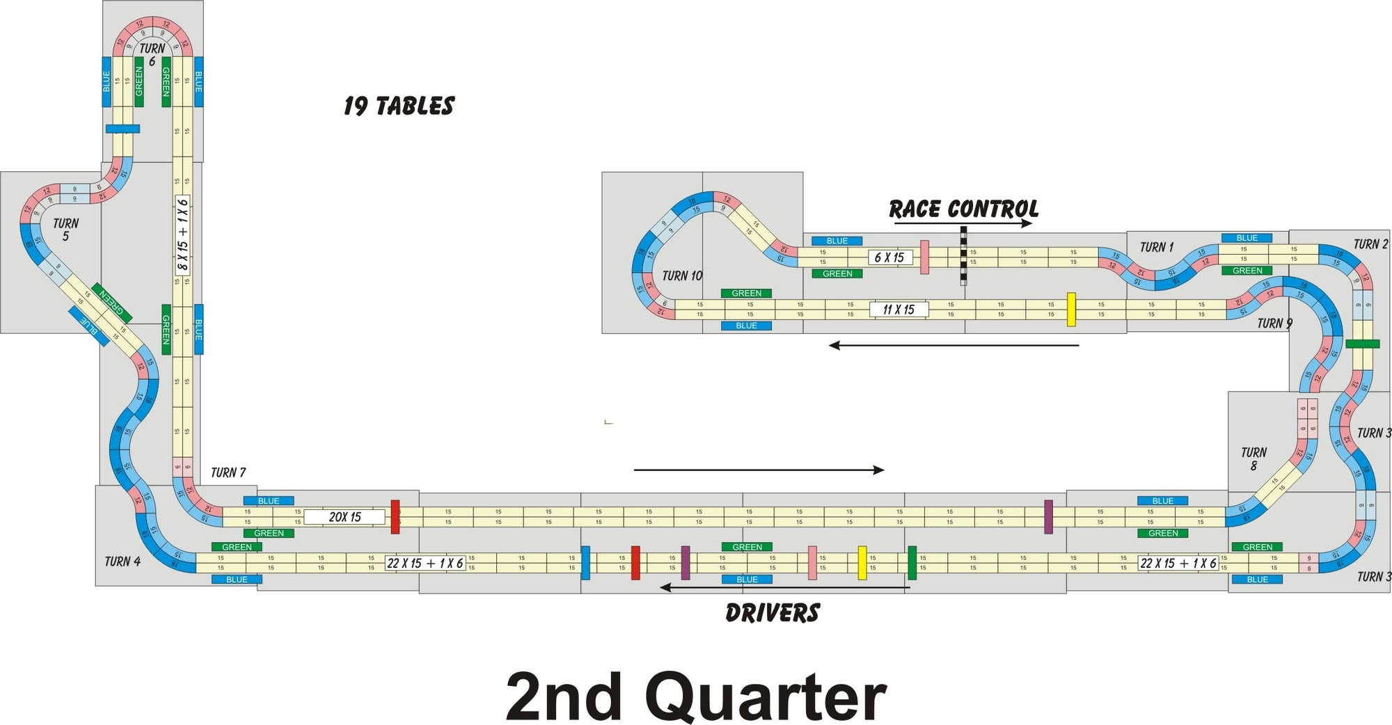 A four lane, Tomy AFX slot track layout