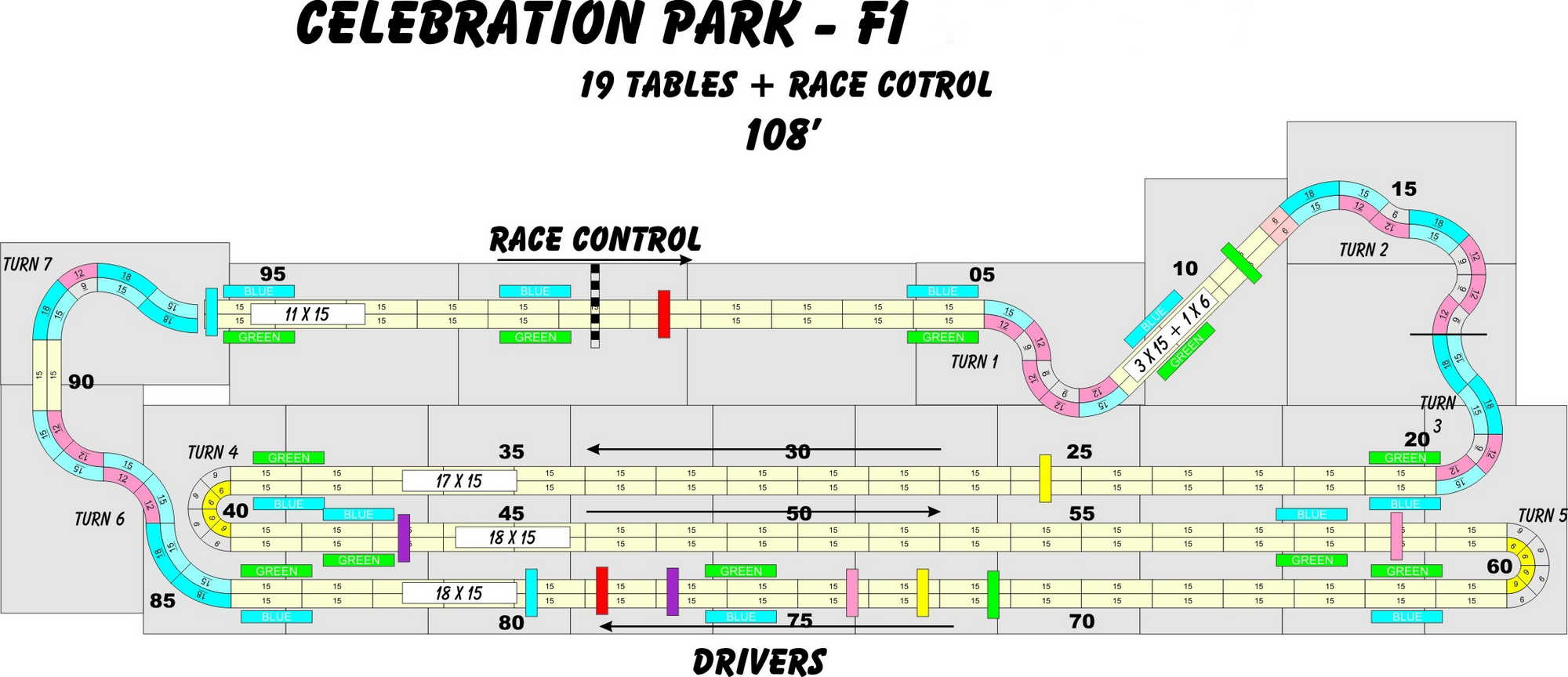 A four lane, Tomy AFX slot track layout