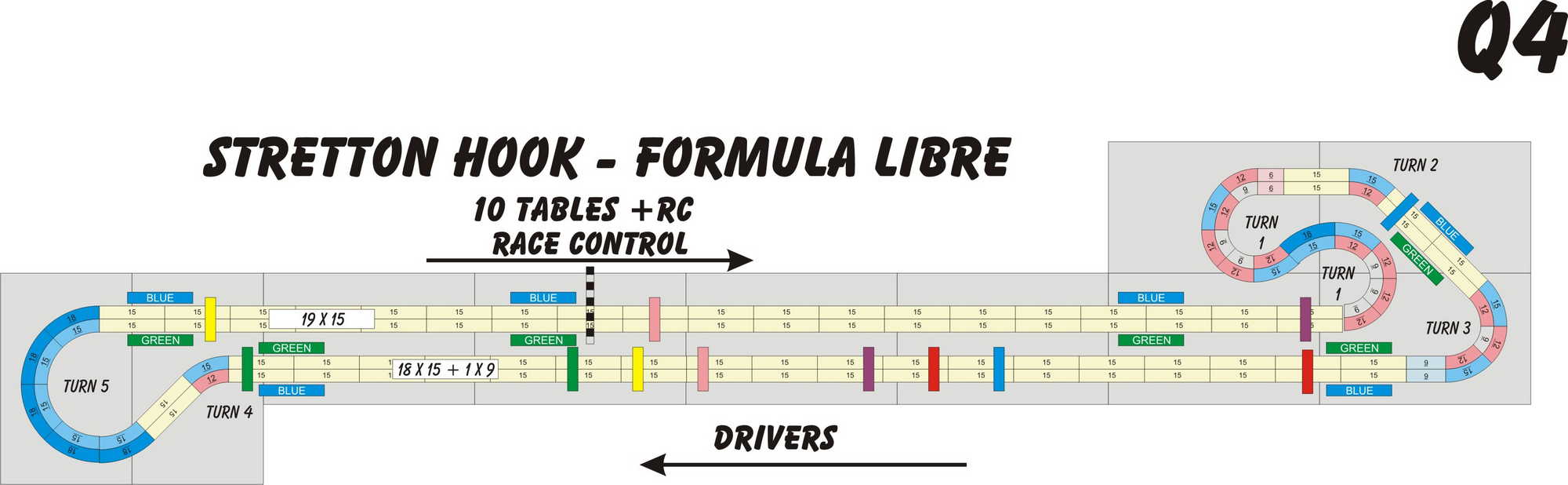 A four lane, Tomy AFX slot track layout