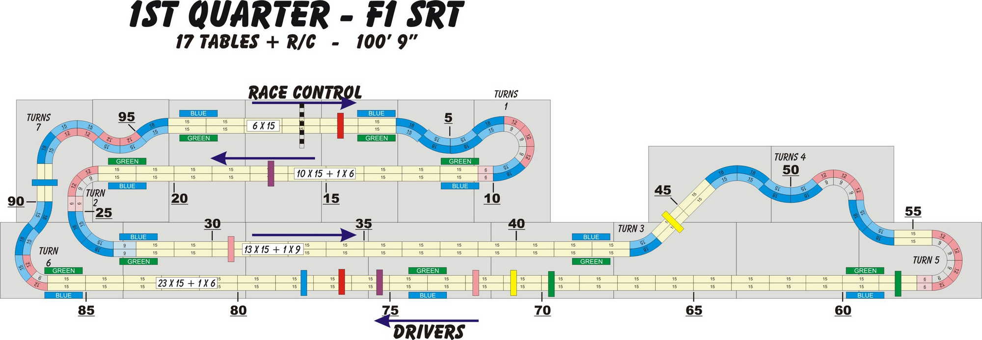 A four lane, Tomy AFX slot track layout