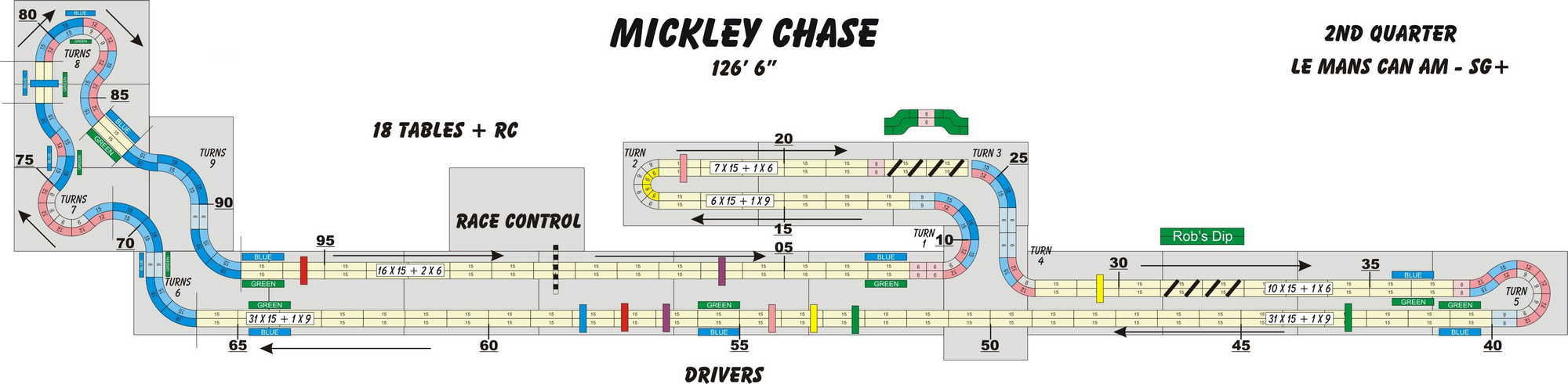 A four lane, Tomy AFX slot track layout