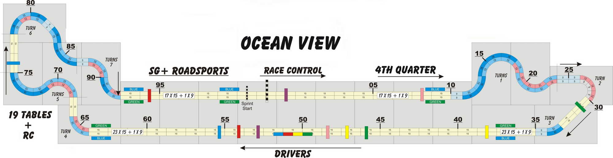 A four lane, Tomy AFX slot track layout
