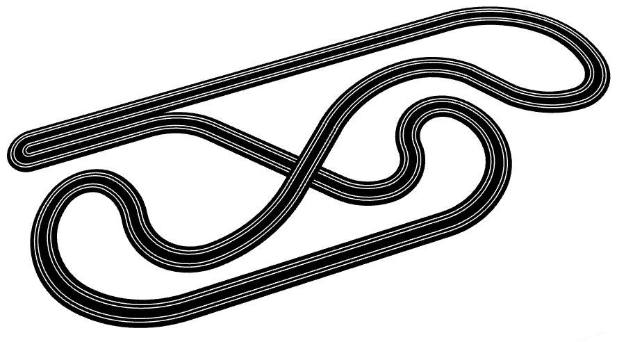 A two lane, Tomy AFX slot track layout 3d